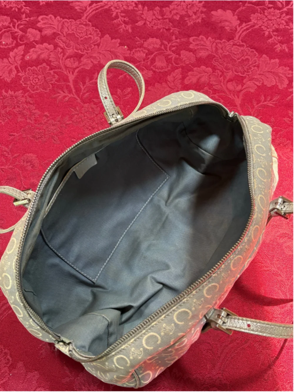Celine Grey Canvas & Silver Leather Satchel Bag